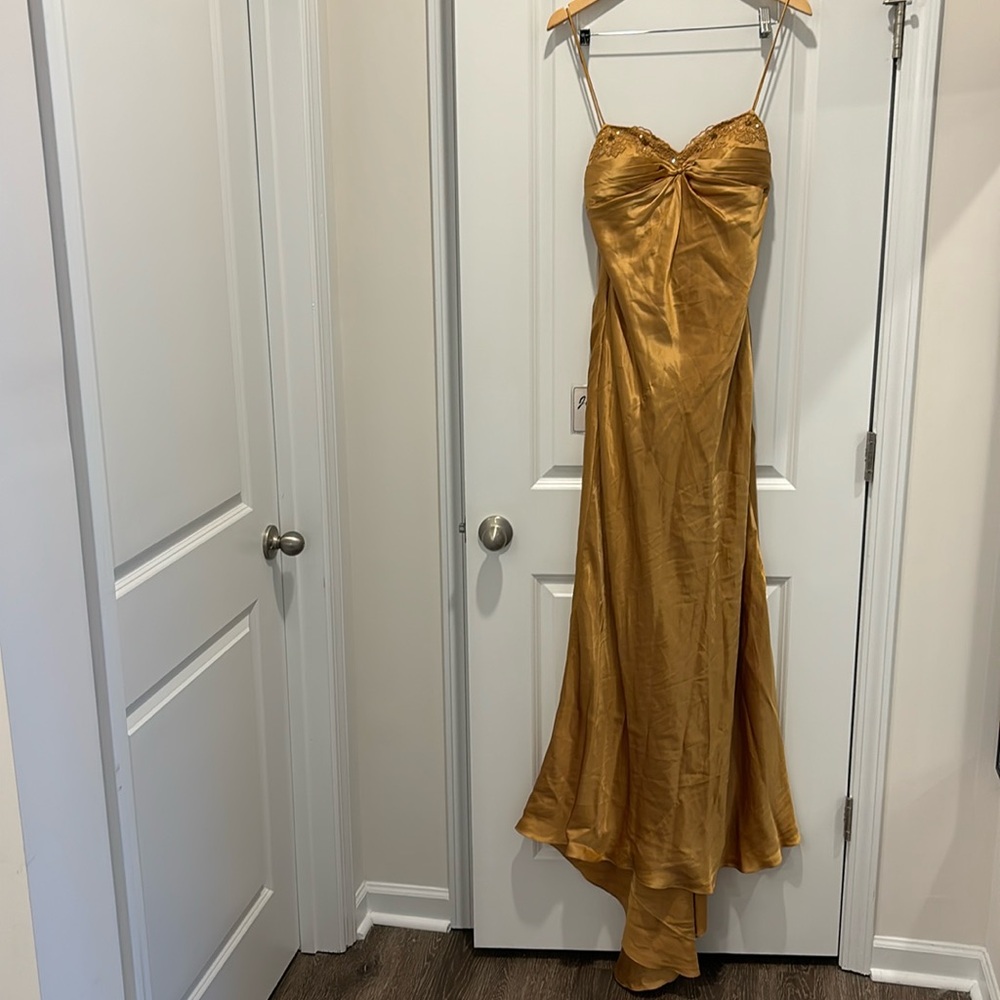Gold vintage Jovani satin beaded gown. Size 10. NWT.
